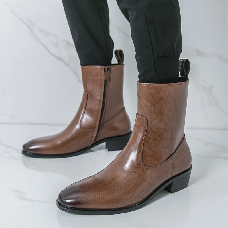 Men Shoes Designer - รองเท้าบูทหุ้มข้อคลาสสิก สวมใส่สบาย รองเท้าบูทแฟชั่นผู้ชาย รองเท้าหนังลำลองแบบเชลซี ดีไซน์ใหม่ รองเท้าหุ้มข้อสูง