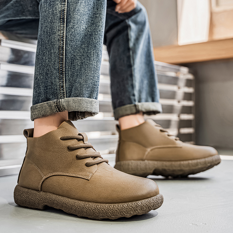 Men Shoes Designer - รองเท้าบูทข้อเท้าผู้ชาย รองเท้าบูทสั้นสีน้ำตาล รองเท้าหรูหราที่ออกแบบมาสำหรับนักบิน โครงสร้างทนทาน รองเท้าส้นแบนทันสมัย เหมาะสำหรับในเมือง