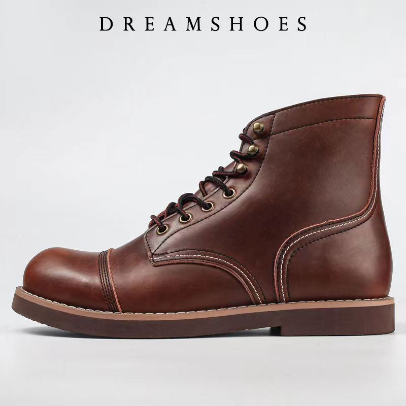 Men Shoes Designer - รองเท้าบูทข้อเท้าหนังวัวแท้ทรงกลมหัวมนสไตล์วินเทจญี่ปุ่นปี 2026 สำหรับผู้ชาย ทำมือ งานฝีมือ รองเท้าลำลอง
