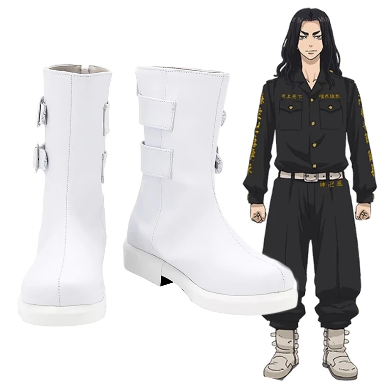 Men Shoes Japan - รองเท้าบูทสั้นสีขาว คอสเพลย์อนิเมะ KEISUKE BAJI สำหรับปาร์ตี้ฮาโลวีน ลายสวาสติกา